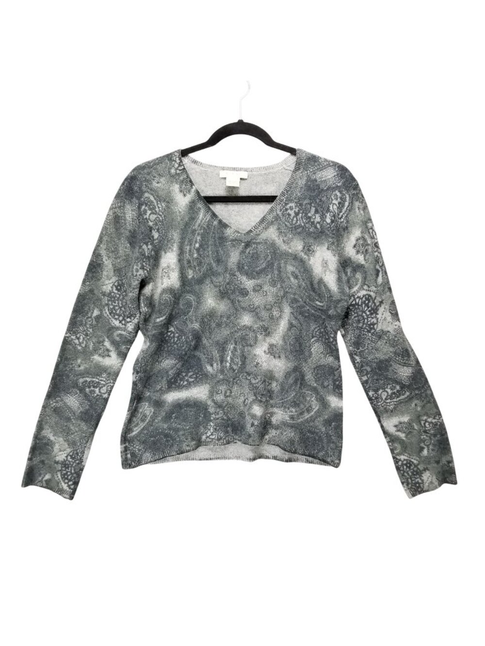 Kenar Sweater Womens Large Gray Paisley Cashmere Long Sleeve Pullover